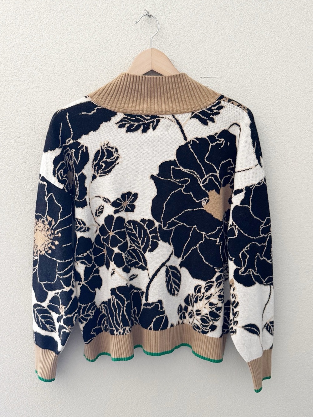Maeve The Montana Mock Neck Sweater M Anthropologie Black Tan Floral Boxy Chunky - Picture 7 of 13